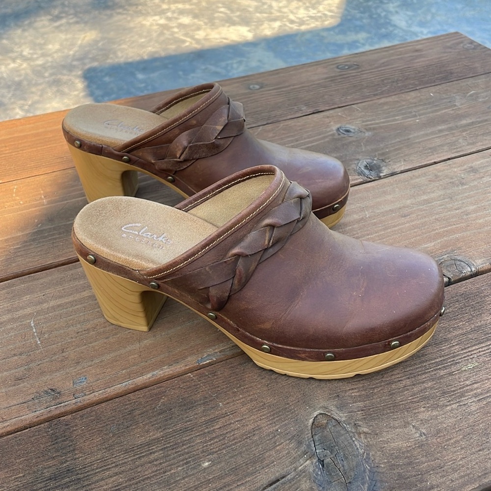 Clarks Artisan Ledella Brown leather clog/mules size 7